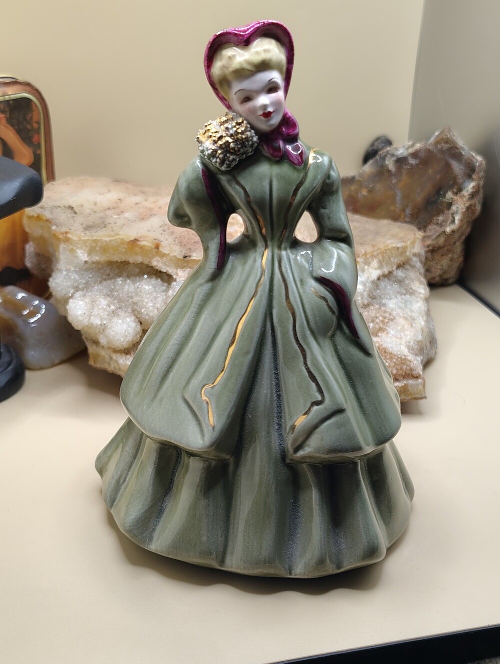 Vintage Florence Ceramics Pasadena Figurine Irene Green Dress Victorian Lady